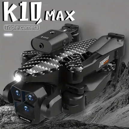 New K10 Max RC Drone HD Triple Camera Optical Flow Positioning Obstacle Avoidance Gesture Photography Foldable Quadcopter Toys HEBDO STORE