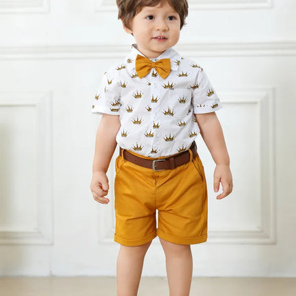 Handsome Suits For Kids Boy Clothes Shirt+Shorts Set Boutique Boys Summer  Birthday Outfit Clothing With Belt 1 2 3 4 5 6 Years HEBDO STORE