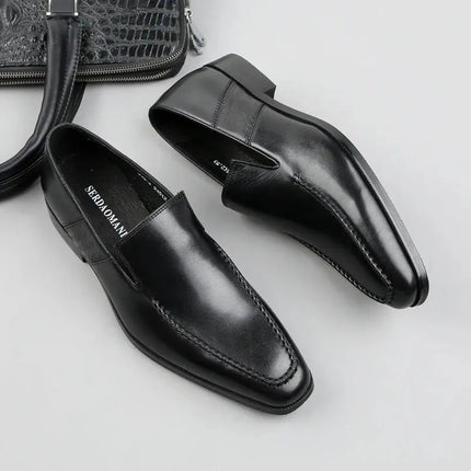 HKDQ Genuine Leather Mens Loafers Slip-on Dress Shoes Burgundy Black Party Wedding Formal Shoe Male Casual Business Shoe For Men HEBDO STORE