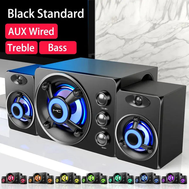 HIFI 3D Stereo Alto-falantes Coloridos LED Luz Pesada AUX USB Com Fio Sem Fio Bluetooth Áudio Home Theater Surround Som Bar TV HEBDO