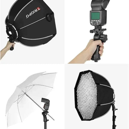 TRIOPO 55cm 65cm 90cm 120cm Foldable Octagon Softbox S Bracket Hand Grip for Godox V860III TT600 Yongnuo Speedlite Flash Light HEBDO STORE