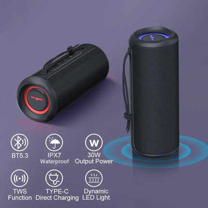 WISETIGER P3 30W Outdoor Portable Bluetooth Speaker IPX7 Waterproof Wireless Sound box Bass Boost BT5.3 RGB TWS Connectivity HEBDO