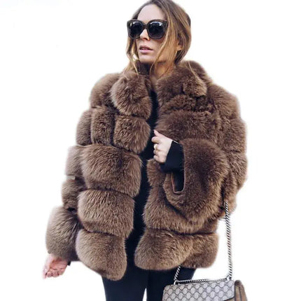 QUEENTINA Natural Real Fox Fur Coat Fashion Winter Jacket Women Warm Genuine New Luxury Designer Clothes With Layers Black Sets HEBDO