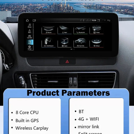 Car Stereo Android Auto Wireless Carplay 8 Core 12.3" For Audi Q5 2009-2016 RHD WIFI 4G SIM Split Screen BT GPS Navi Multimedia HEBDO