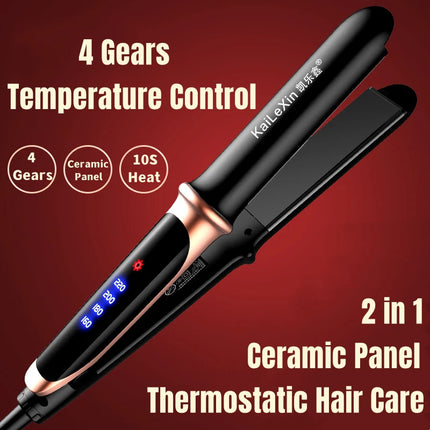 4 Gears Adjustable Temperature 2in1 Professional Flat Iron Hair Straightener Fast Warm-up Styling Tool For Wet or Dry Hair HEBDO STORE