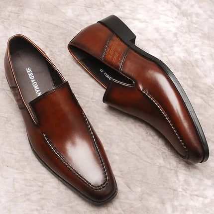 HKDQ Genuine Leather Mens Loafers Slip-on Dress Shoes Burgundy Black Party Wedding Formal Shoe Male Casual Business Shoe For Men HEBDO STORE