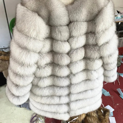 QUEENTINA Real Fox Fur Coat Winter Women's Long Sleeves Clothing HEBDO