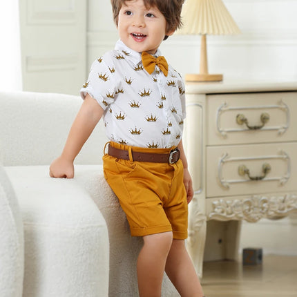 Handsome Suits For Kids Boy Clothes Shirt+Shorts Set Boutique Boys Summer  Birthday Outfit Clothing With Belt 1 2 3 4 5 6 Years HEBDO STORE