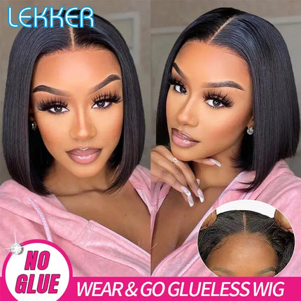 Lekker Wear and Go Short Straight Bob Human Hair Lace Wig For Women Brazilian Remy Hair Glueless Pixie Middle Part Lace Easy Wig Hebdo Store