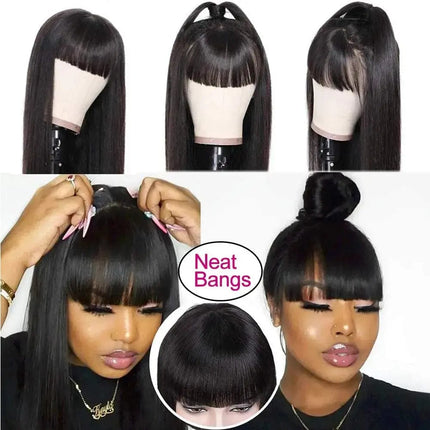 Wig With Bangs Fringe Wigs Human Hair Wig For Women Brazilian 100%Human Hair Sale Bangs Wig Full Machine Made Remy Hair Glueless HEBDO STORE