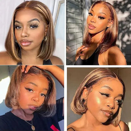 Highlight Wig Human Hair Bob Wig Straight Lace Front Wig Human Hair Brazilian Short Bob Human Hair Wigs On Sale Clearance Hebdo Store