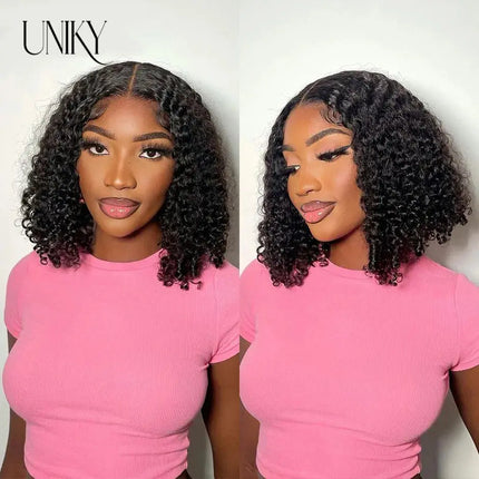 Short Curly Human Hair Bob Wig Water Lace Front Human Hair Wigs ForWomen PrePlucked Brazilian Glueless T Part Lace Wig Unikyhair - Premium  from FRANTZDOL STORE  - Just $70! Shop now at FRANTZDOL STORE 