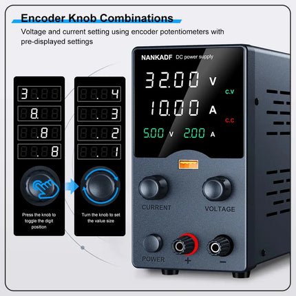 NANKADF DC Power Supply, 0-30V 0-10A with High Accuracy 4-Digit LED Display, 5V/2A USB Port, Encoder Adjustment N-GA3010H HEBDO