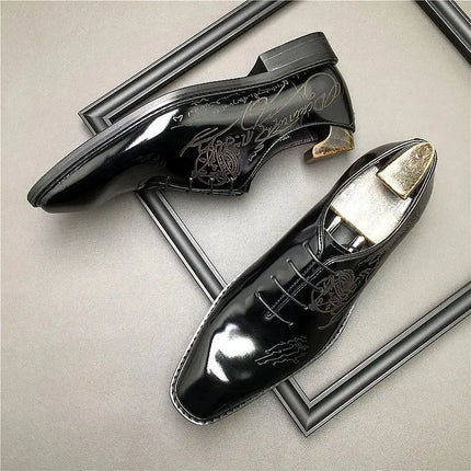 HKDQ Oxford  Men Dress Shoes Genuine Leather Fashion Wedding Brogue carving blue Lace Up Business Shoes Formal Black Party Shoe HEBDO STORE