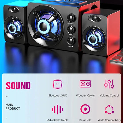 HIFI 3D Stereo Alto-falantes Coloridos LED Luz Pesada AUX USB Com Fio Sem Fio Bluetooth Áudio Home Theater Surround Som Bar TV HEBDO