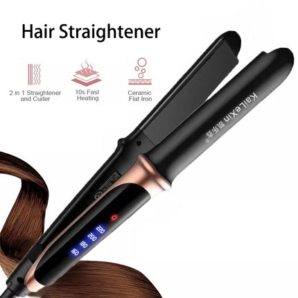 4 Gears Adjustable Temperature 2in1 Professional Flat Iron Hair Straightener Fast Warm-up Styling Tool For Wet or Dry Hair HEBDO STORE