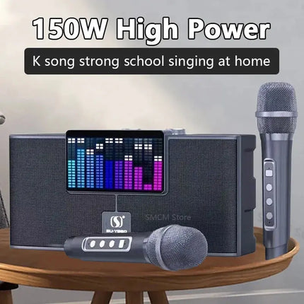 150W High Power RGB Pickup Rhythm Light Wireless Portable Microphone Bluetooth Speaker Sound Family Karaoke TF Subwoofer sound HEBDO