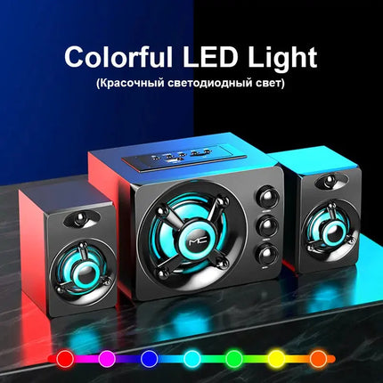 HIFI 3D Stereo Alto-falantes Coloridos LED Luz Pesada AUX USB Com Fio Sem Fio Bluetooth Áudio Home Theater Surround Som Bar TV HEBDO