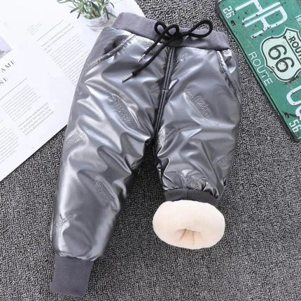 Winter Boys Light Leather Triple Layer Lined Fleece Thick Trousers For Girls Children's Fashion Warm Elastic Long Cotton Pants Hebdo Store