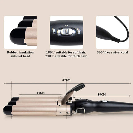 Curling Iron Wand With Lcd Temperature Display - 1 Inch Ceramic Tourmaline Triple Barrels Coating Hair Curler HEBDO STORE