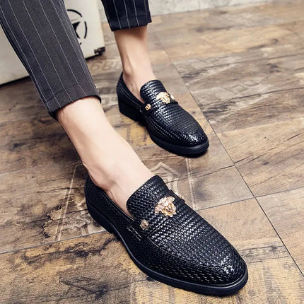 Black men's leather shoes designer loafers pointed toe brogues business men's formal wear brand shoes high quality men's shoes HEBDO STORE