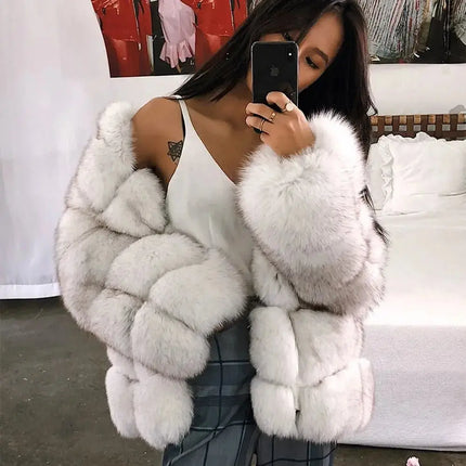 QUEENTINA Real Fur Short Coat Fashion Women Natural Fox Winter HEBDO