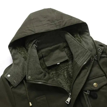 Men Military Multi Pockets Jackets Hooded Casual Winter Warm Parkas Fleece Down Jackets New Male Cotton Jackets Men's Clothing HEBDO STORE