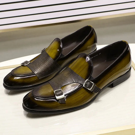 FELIX CHU Brand Patent Leather Mens Loafers Wedding Party Dress Shoes Black Green Monk Strap Casual Fashion Men Slip-On Shoes HEBDO STORE