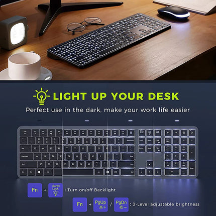 Backlight Wireless Keyboard and Mouse Combo 2.4G USB Silent Keyboard Set Rechargeable Full-Size Slim Keyboard & Mouse Set HEBDO STORE