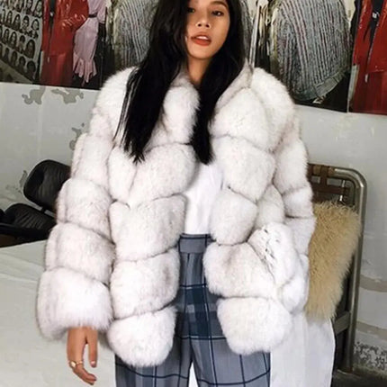 QUEENTINA Real Fur Short Coat Fashion Women Natural Fox Winter HEBDO