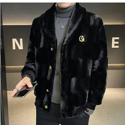 Winter New Men High Quality Faux Fur Coat Male Mink Fur Slim V-neck Fashion Outwear Casual Large Size Solid Color Warm Outcoat HEBDO STORE