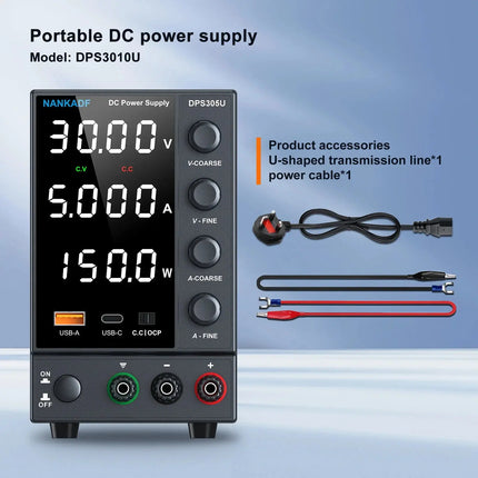 NANKADF DC Power Supply, 0-30V 0-10A with High Accuracy 4-Digit LED Display, 5V/2A USB Port, Encoder Adjustment N-GA3010H HEBDO