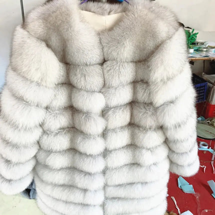 QUEENTINA Real Fox Fur Coat Winter Women's Long Sleeves Clothing HEBDO