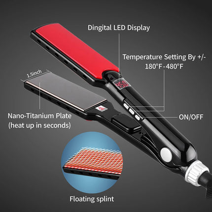 Hair Straightener Titanium 480F High Temperature Professional Wide Plates Irons PTC Treatment Hair Flat Iron and Brush HEBDO STORE