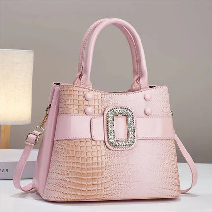 Luxury Quality Diamond Handbags For Women Patent Leather Crocodile Stone Pattern Ladies Shoulder Cross Body Bags Metal Handle HEBDO STORE