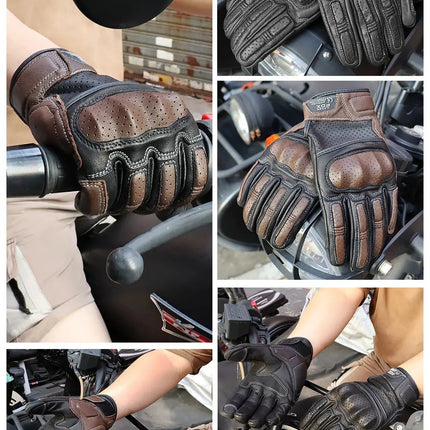 Brown Vintage Leather Motorcycle Gloves Men HEBDO