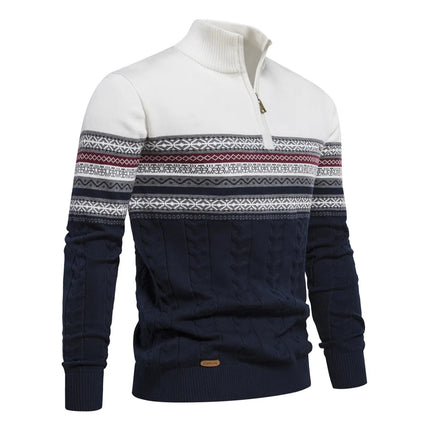 2024 New Autumn and Winter Trend Stand Collar Men's Retro Casual Warm Sweater Semi-zipper Knitted High-quality Mens Cotton Wear HEBDO STORE