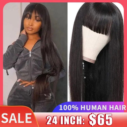 Wig With Bangs Fringe Wigs Human Hair Wig For Women Brazilian 100%Human Hair Sale Bangs Wig Full Machine Made Remy Hair Glueless HEBDO STORE