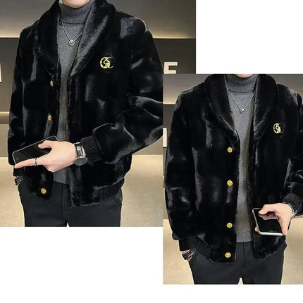 Winter New Men High Quality Faux Fur Coat Male Mink Fur Slim V-neck Fashion Outwear Casual Large Size Solid Color Warm Outcoat HEBDO STORE