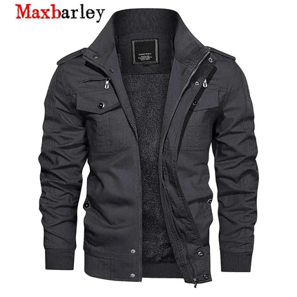 Maxbarley Autumn Winter Fleece Jacket Men Retro Windbreaker Casual Army Pilot Coat Thicken Warm Bomber Cargo Jacket Outerwear HEBDO STORE