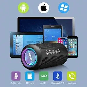 Portable Speaker, Wireless Bluetooth Speaker, IPX7 Waterproof, 24W Loud Stereo Sound with Mic, Bassboom Technology, TWS Pairing HEBDO