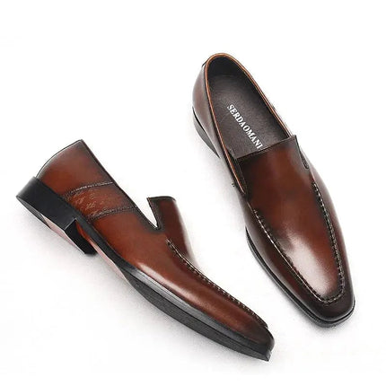 HKDQ Genuine Leather Mens Loafers Slip-on Dress Shoes Burgundy Black Party Wedding Formal Shoe Male Casual Business Shoe For Men HEBDO STORE