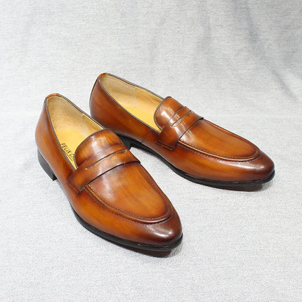 Size 6-13 Spring Autumn Mens Penny Loafers Genuine Leather Hand Painted Slip On Dress Shoes Men Wedding Casual Business Shoes HEBDO STORE