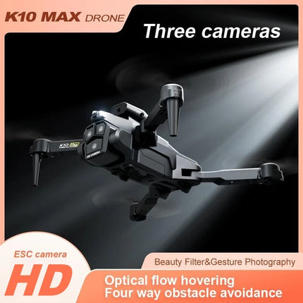 New K10 Max RC Drone HD Triple Camera Optical Flow Positioning Obstacle Avoidance Gesture Photography Foldable Quadcopter Toys HEBDO STORE