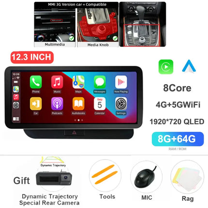 12.3 Inch Android 14 For Audi Q5 2009-2016 Car Radio Stereo WIFI 4G Split Screen BT GPS Navi Multimedia Carplay Auto 360 Camera HEBDO