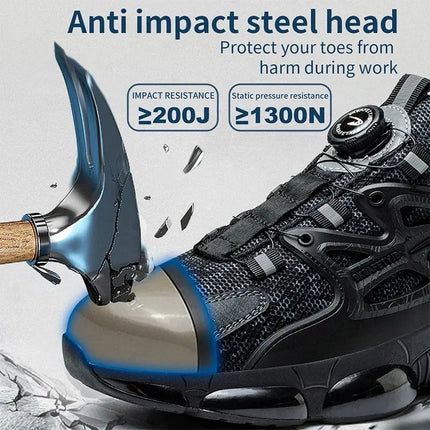 New Rotating Button Work Sneakers Safety Shoes Men Steel Toe Shoes Work Protective Men Boots Indestructible Shoes Puncture-Proof HEBDO STORE