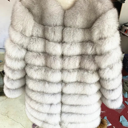 QUEENTINA Real Fox Fur Coat Winter Women's Long Sleeves Clothing HEBDO