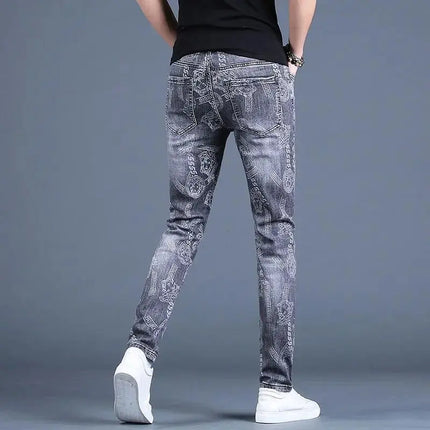 Spring Autumn Boyfriend Long Skinny Jeans Man Korean Fashion Designer Kpop Punk Star Print Denim Luxury Stretch Tight Pants Men Hebdo Store