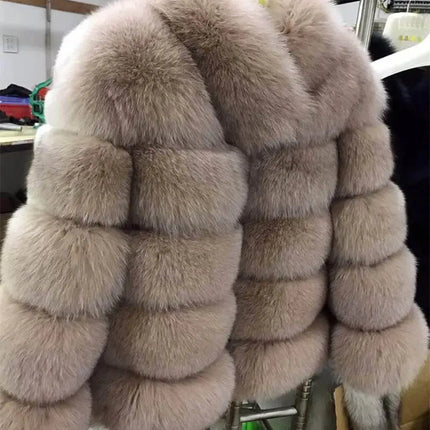 QUEENTINA Natural Real Fox Fur Coat Fashion Winter Jacket Women Warm Genuine New Luxury Designer Clothes With Layers Black Sets HEBDO