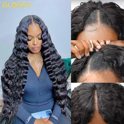 V Part Wig Loose Deep Wave Human Hair Wigs Quick Easy To Wear Glueless Brazilian 250 Density Water Wave Wig For Women 30 34 Inch HEBDO STORE